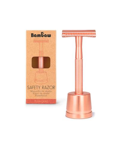 Bambaw Metal Safety Razor with Base - Rose Gold