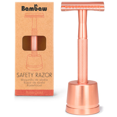 Bambaw Μεταλλικό Ξυραφάκι Ασφαλείας με Βάση - Rose Gold