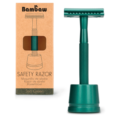 Bambaw Metal Safety Razor with Base - Sea Green